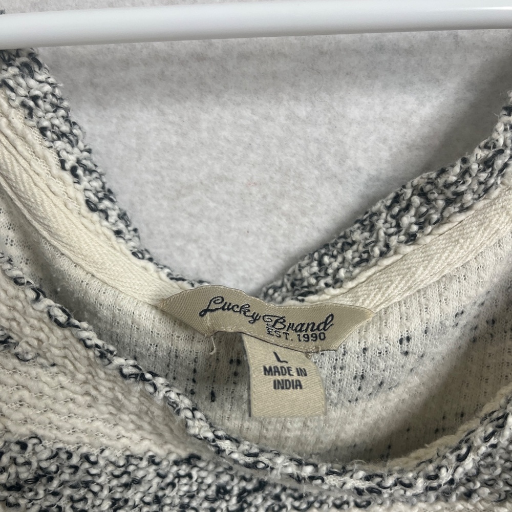 Lucky Brand Striped Knit Top Cream Gray Textured Short Sleeve Sweater Size Large - Picture 3 of 9